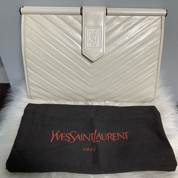 Authentic YSL white leather large clutch e dustbag - Picture 1 of 17